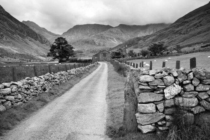 Ogwen Valley Snowdonia balck and white photograph