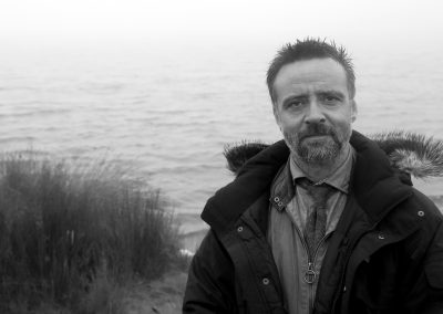 The actor Richard Harrington on set in the Cambrian Mountains